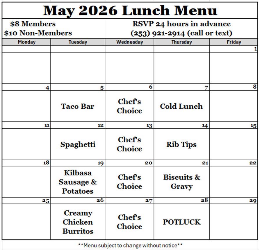 May 2026 Senior Center lunch Menu